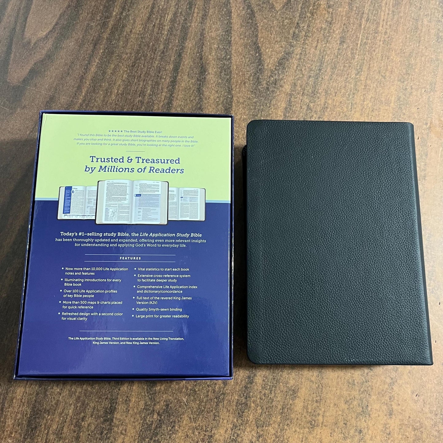 Personalized KJV Large Print Life Application Study Bible Thumb Indexed - Black Genuine Leather, Custom Imprinted with name 9781496477491