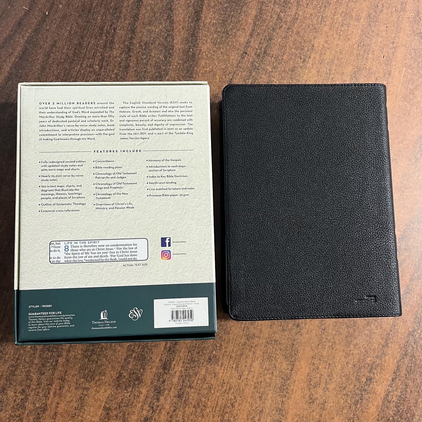 Personalized ESV MacArthur Study Bible Thumb Indexed, Black Genuine Leather, Custom Name Engraved Imprinted, ISBN 9780785247050