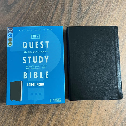 Personalized NIV Large Print Quest Study Bible - Black Bonded Leather - Custom Imprinted with name, 9780310465812
