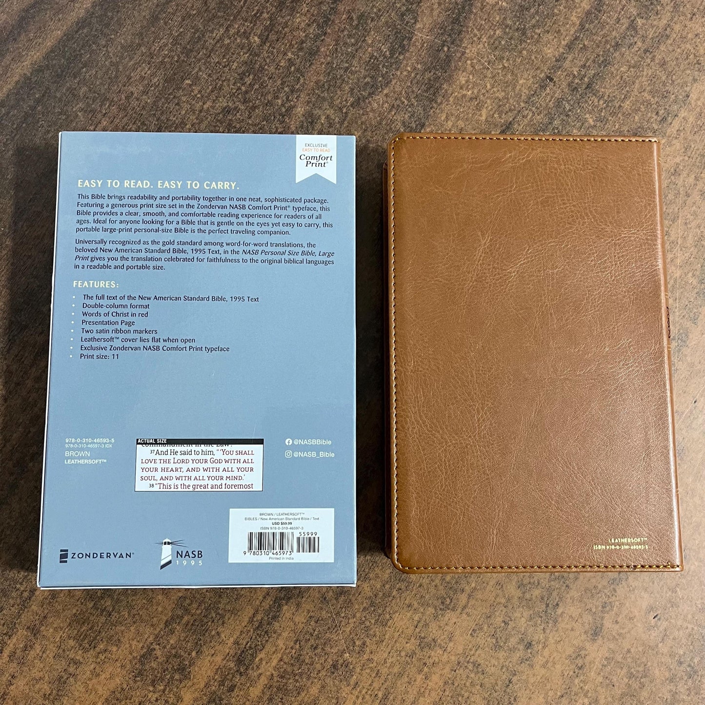 Personalized NASB Large Print Personal Size Bible Thumb Indexed - Brown LeatherSoft - Custom Imprinted bible, nasb 1995, 9780310465973