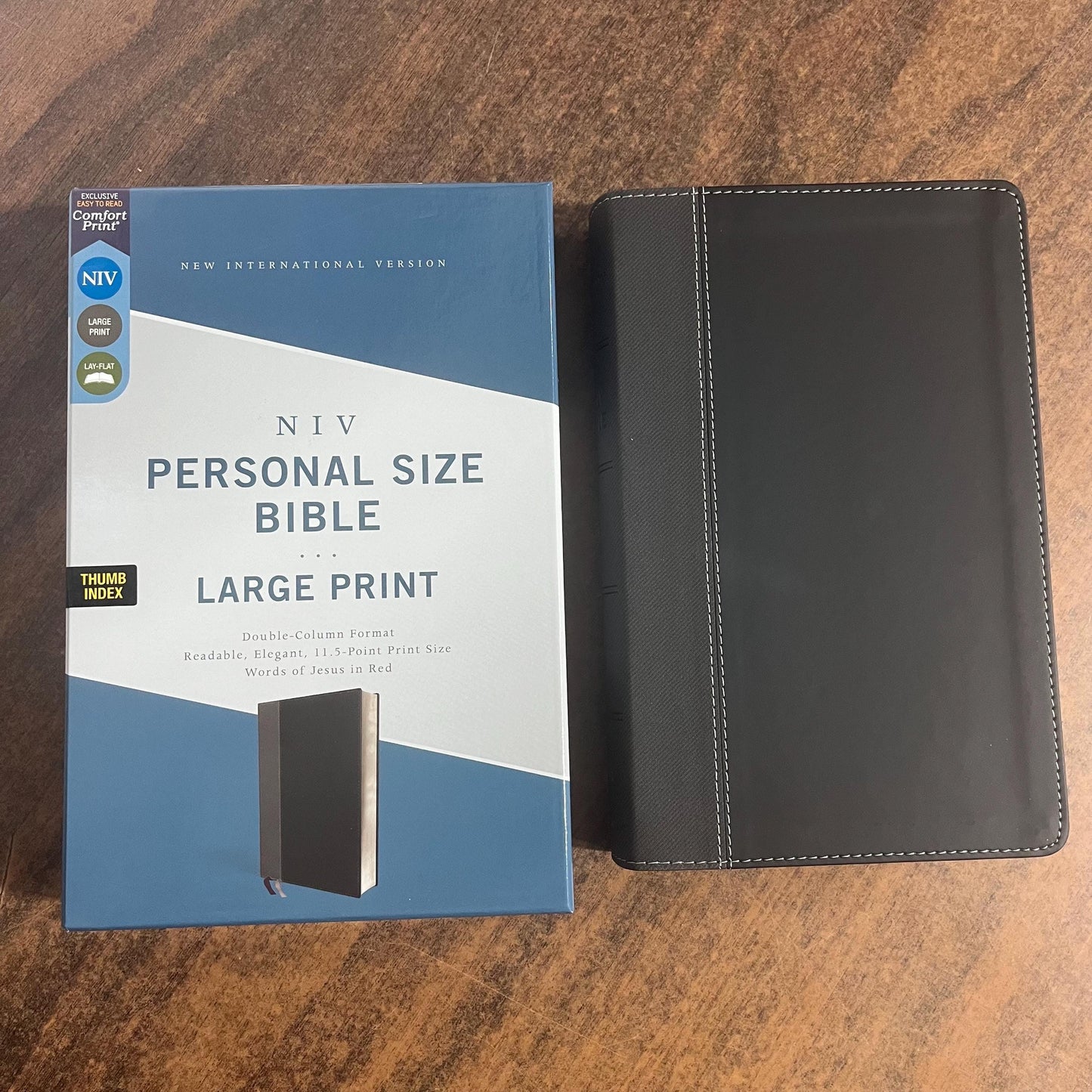 Personalized NIV Large Print Personal Size Bible with Thumb Indexed Tabs- Black LeatherSoft - Custom Imprinted with name 9780310458807