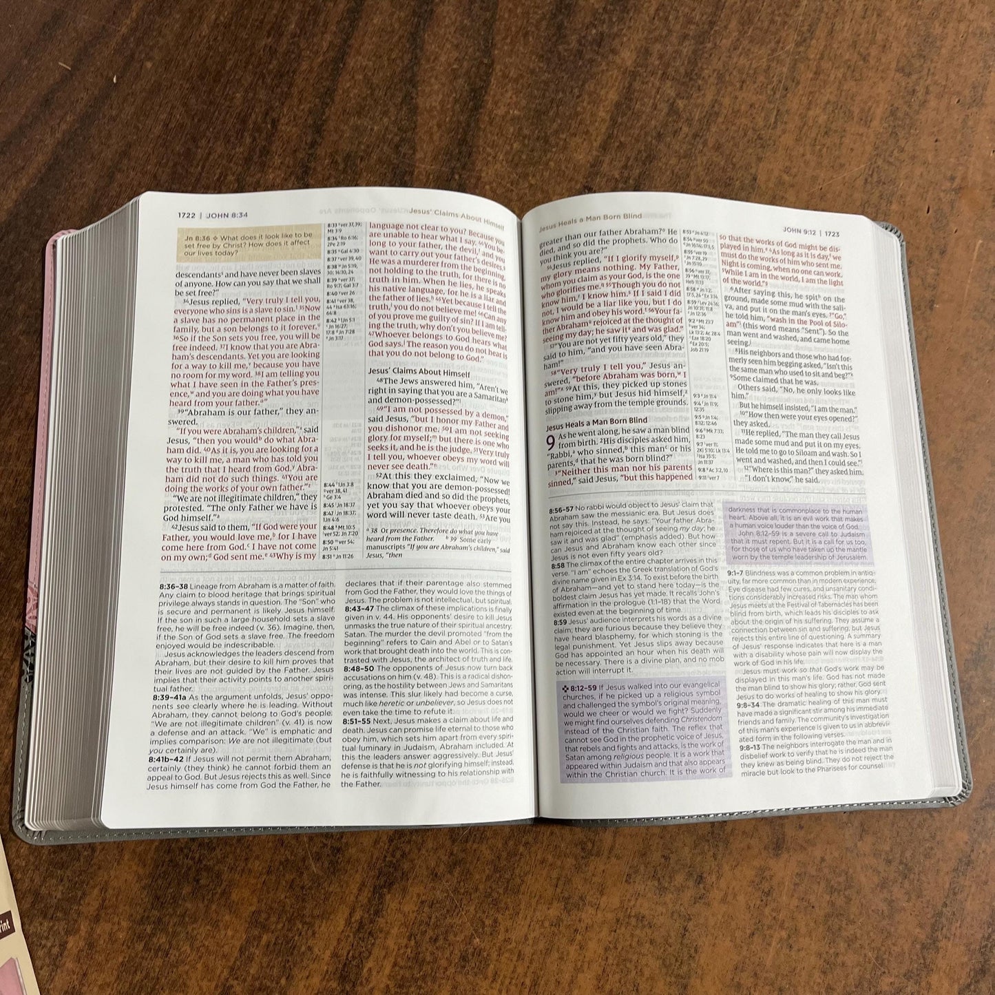 Personalized NIV Large Print Life Application Study Bible - Pink / Gray LeatherSoft, Custom Imprinted with a name, 9780310465331