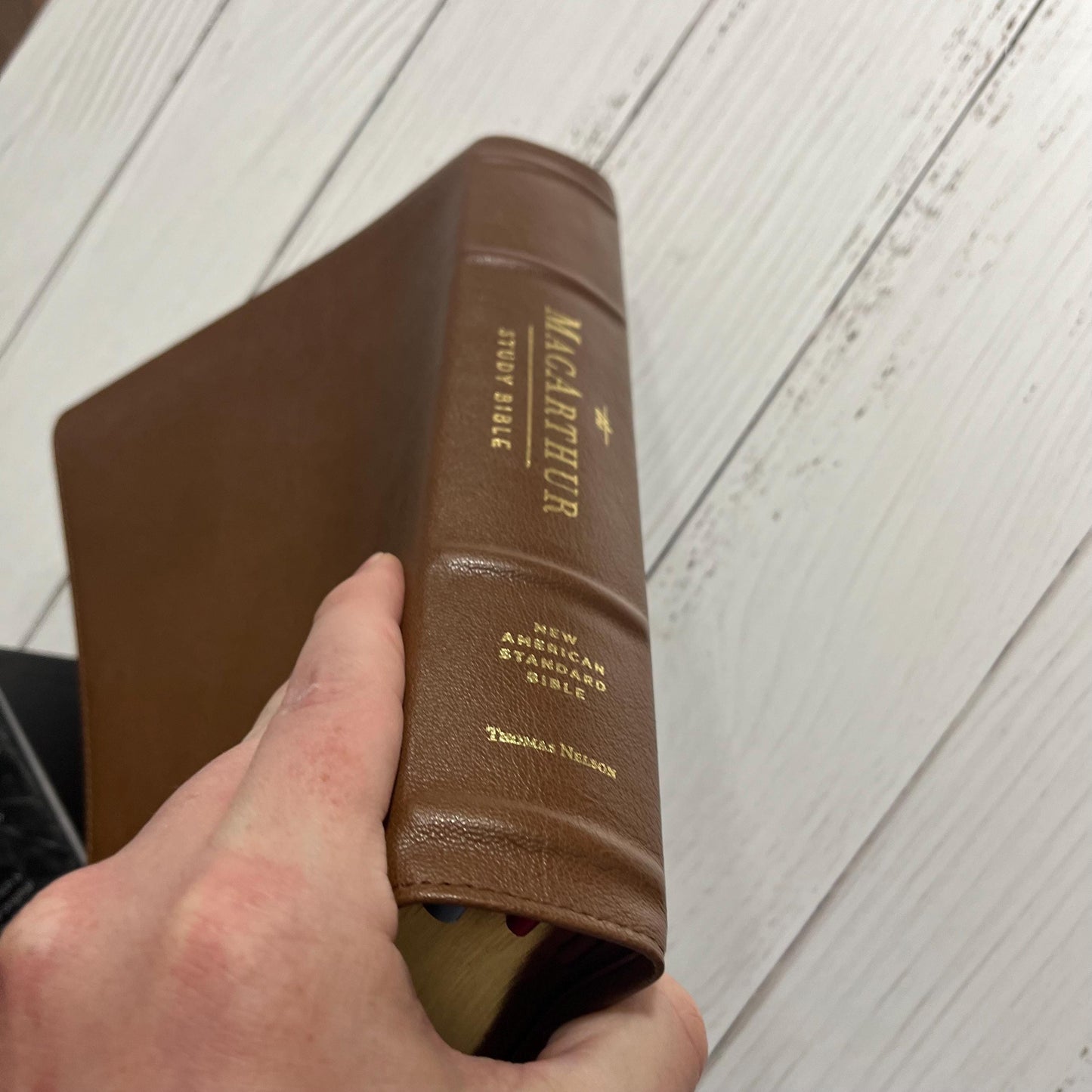 Personalized NASB MacArthur Study Bible, Brown Premium Genuine Goatskin Leather, Premier Collection, ISBN 9780785230892 NASB 1995