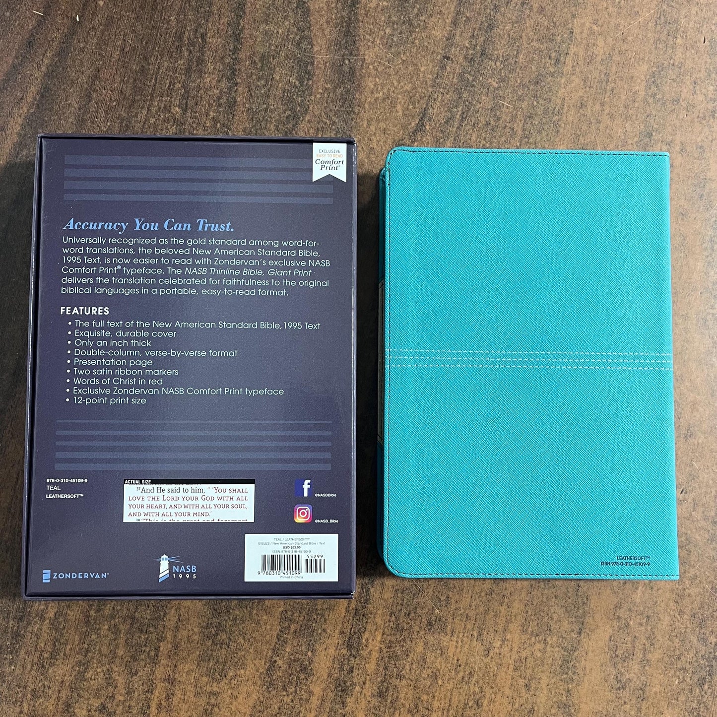 Personalized NASB Giant Print Thinline Bible - Teal LeatherSoft - Custom Imprinted name engraved bible, nasb 1995, 9780310451099