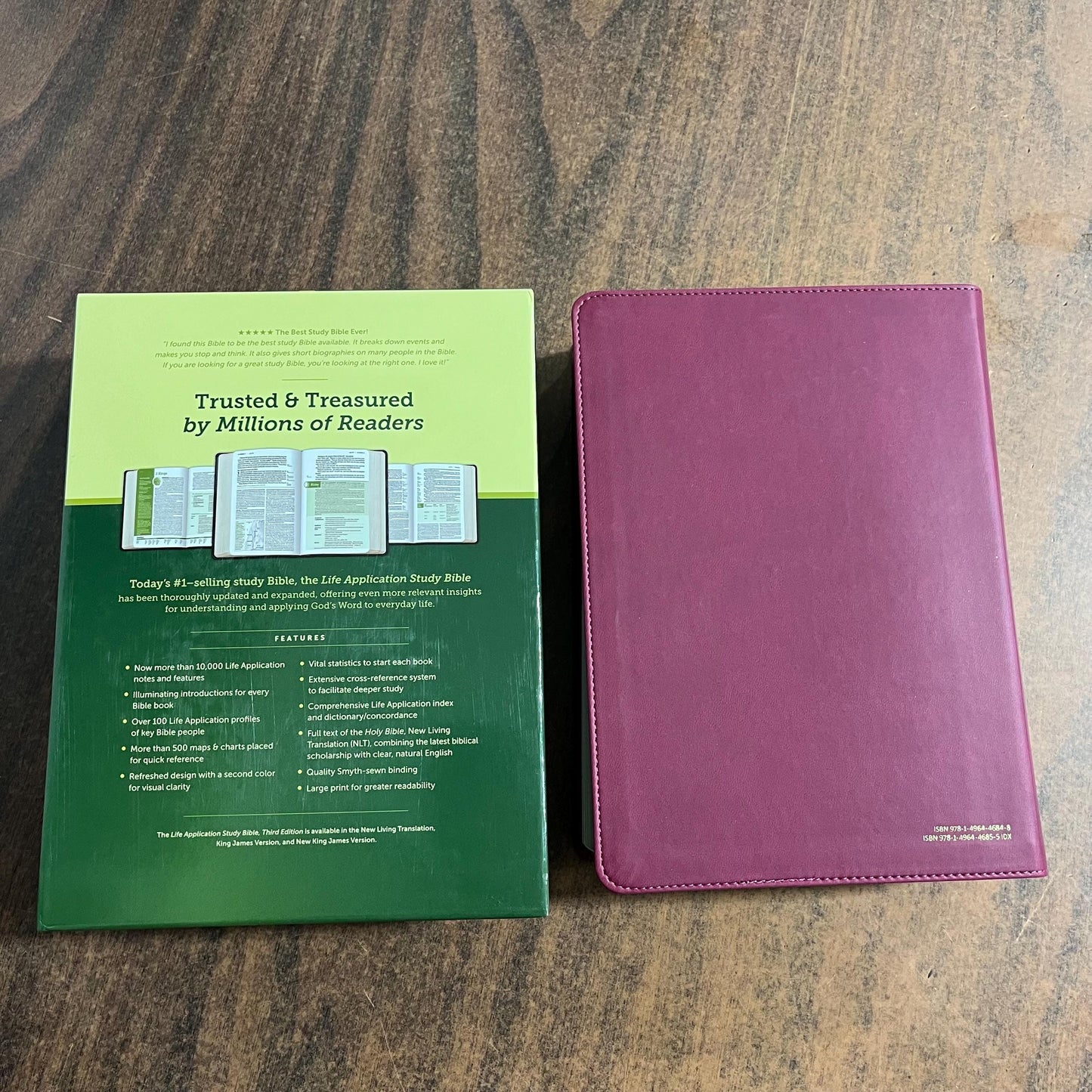Personalized NLT Large Print Life Application Study Bible - Berry LeatherLike - Custom Imprinted name engraved, 9781496446848