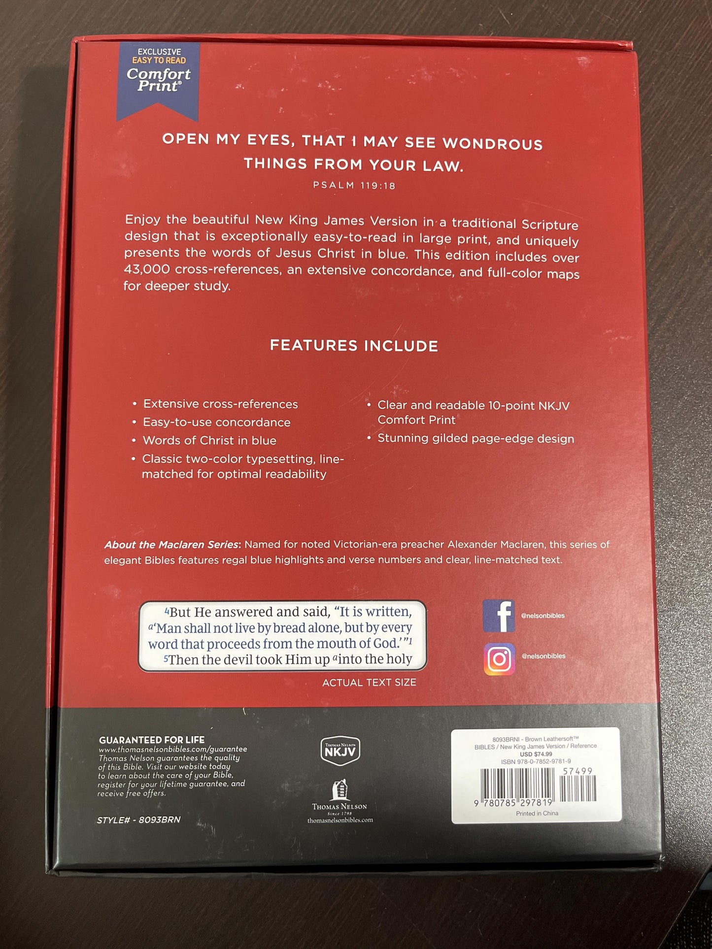 Personalized NKJV Large Print Thinline Reference Bible Thumb Indexed - Brown LeatherSoft - Custom Imprinted with a name 9780785297819