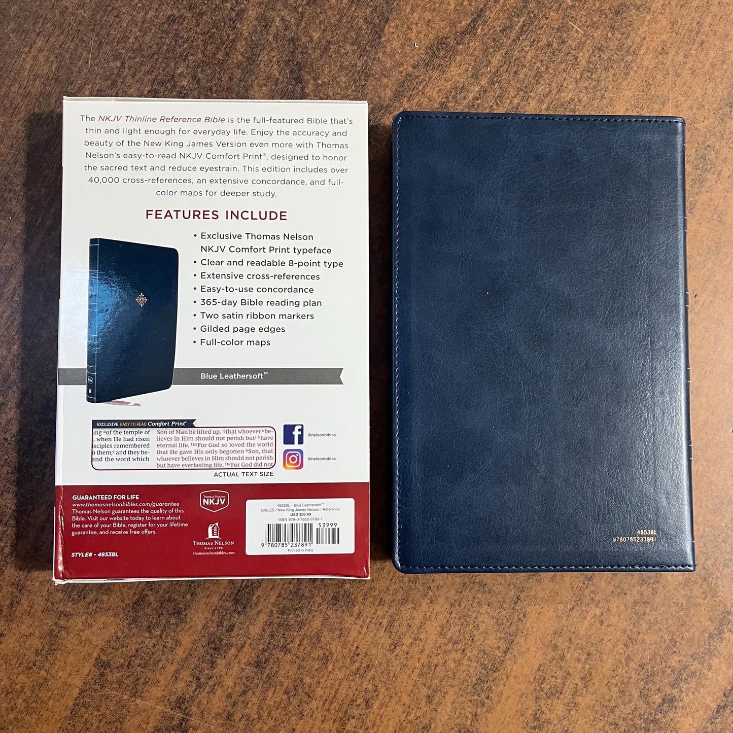 Personalized NKJV Thinline Reference Bible - Blue LeatherSoft, Custom Imprinted with name 9780785237891