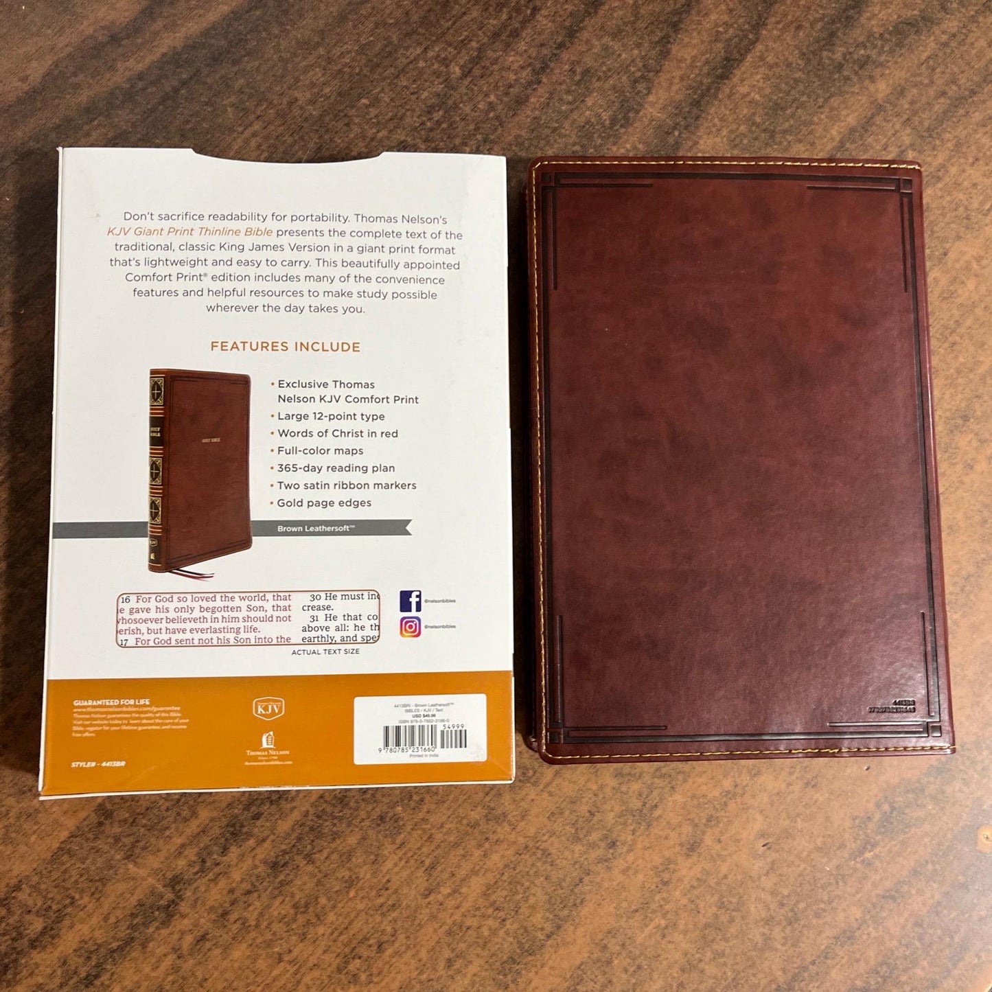 Personalized KJV Giant Print Thinline Bible Thumb Indexed - Brown LeatherSoft, Custom Imprinted with name, 9780785231660