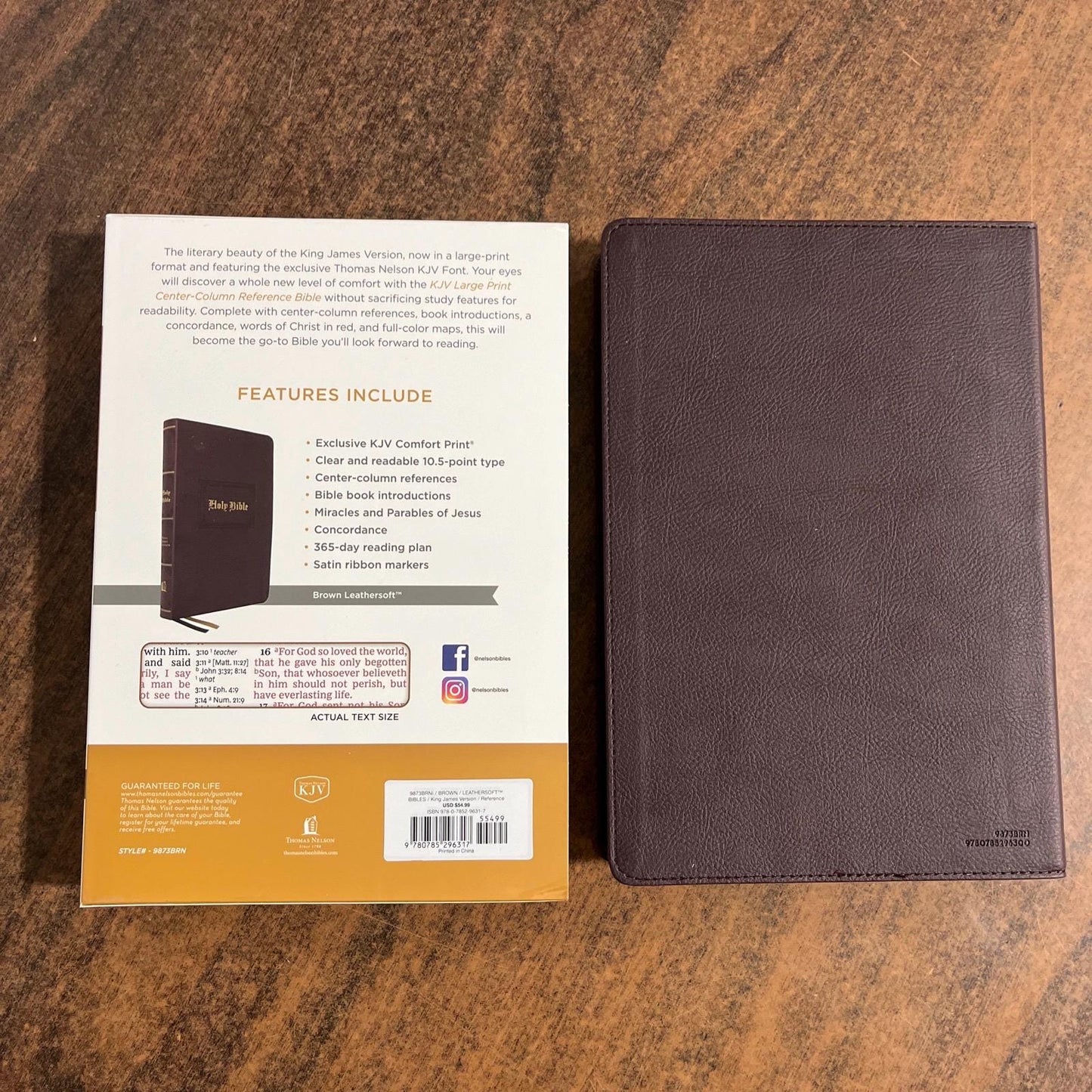 Personalized KJV Large Print Center Column Reference Bible Thumb Indexed - Brown LeatherSoft Cover - Imprinted name engraved 9780785296317