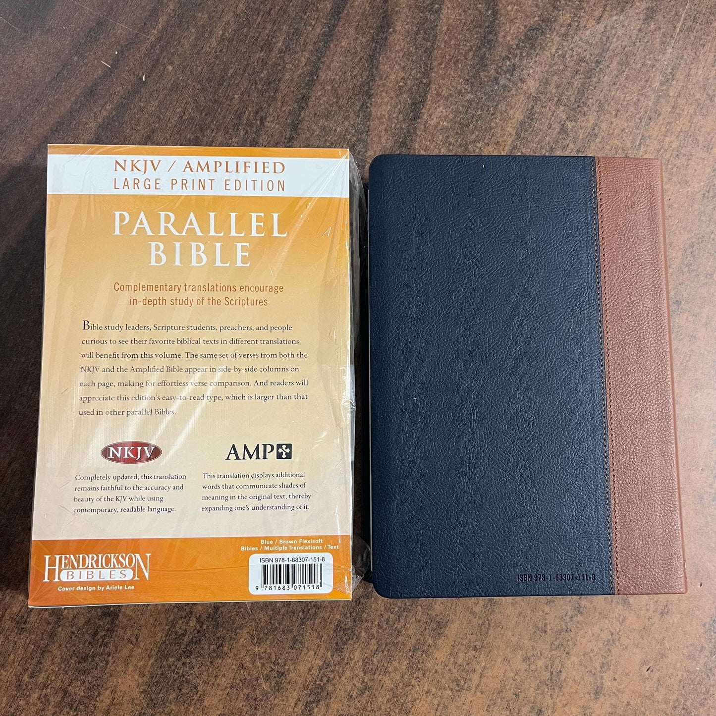 Personalized NKJV / Amplified 1987 Classic Parallel Bible Large Print - Blue Brown FlexiSoft - Custom Imprinted with name AMPC 9781683071518