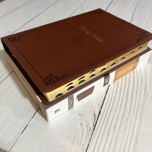 Personalized KJV Large Print Center Column Reference Bible Thumb Indexed - Brown Bonded LeatherCover - Imprinted name engraved 9780785296331
