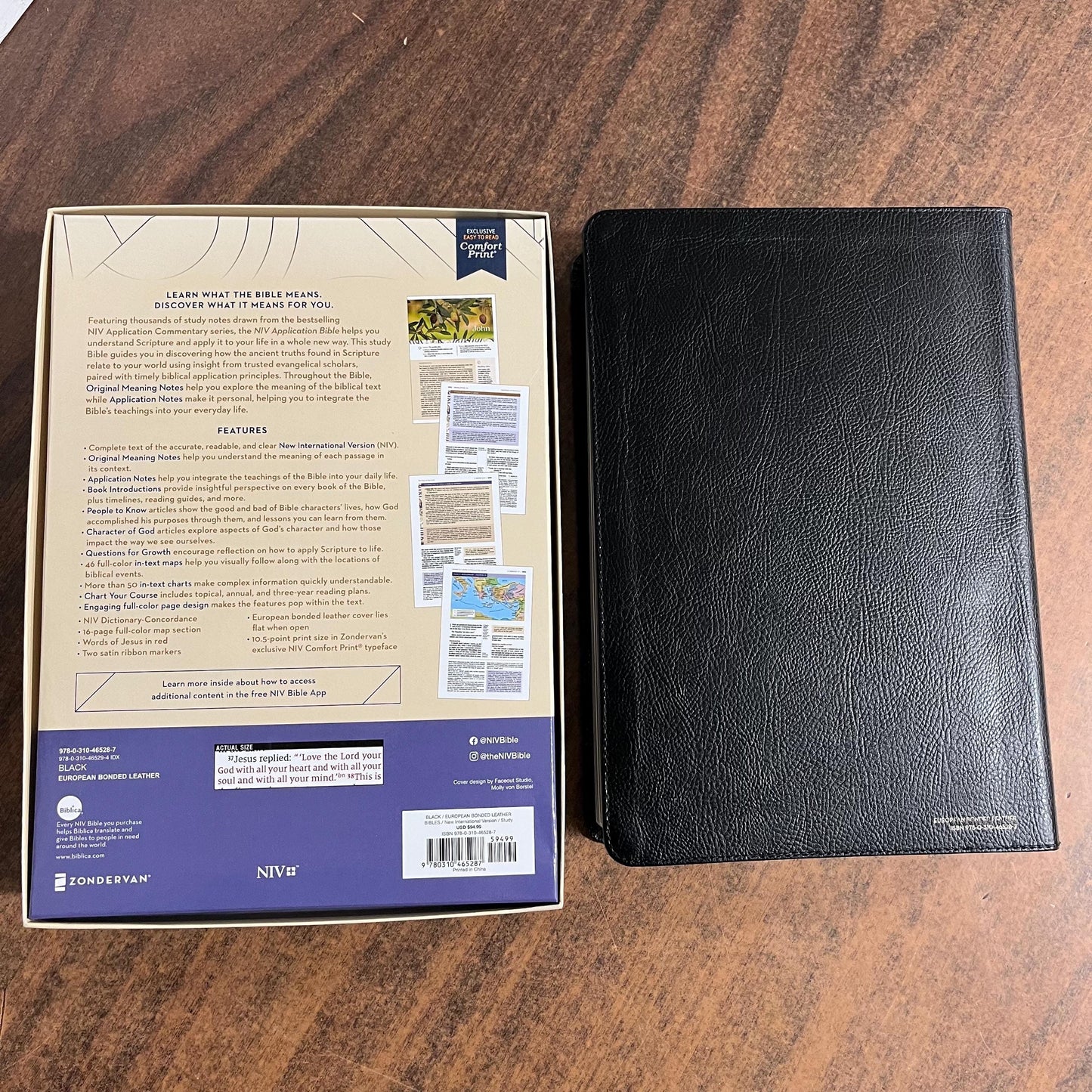 Personalized NIV Large Print Life Application Study Bible - Black European Bonded Leather, Custom Imprinted, 9780310465287