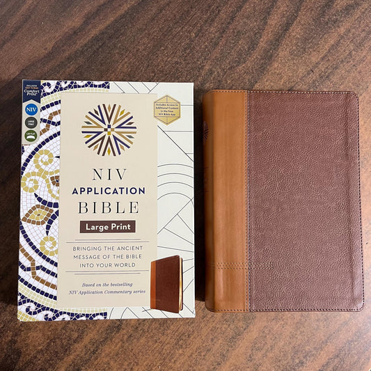 Personalized NIV Large Print Application Study Bible - Brown LeatherSoft,  Custom Imprinted with a name, 9780310465300 (Update to Life Application Bible)