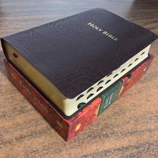 Personalized KJV Study Bible Thumb Indexed - Burgundy Bonded Leather- Custom Imprinted with a name - Large 11 pt print 9781401680367
