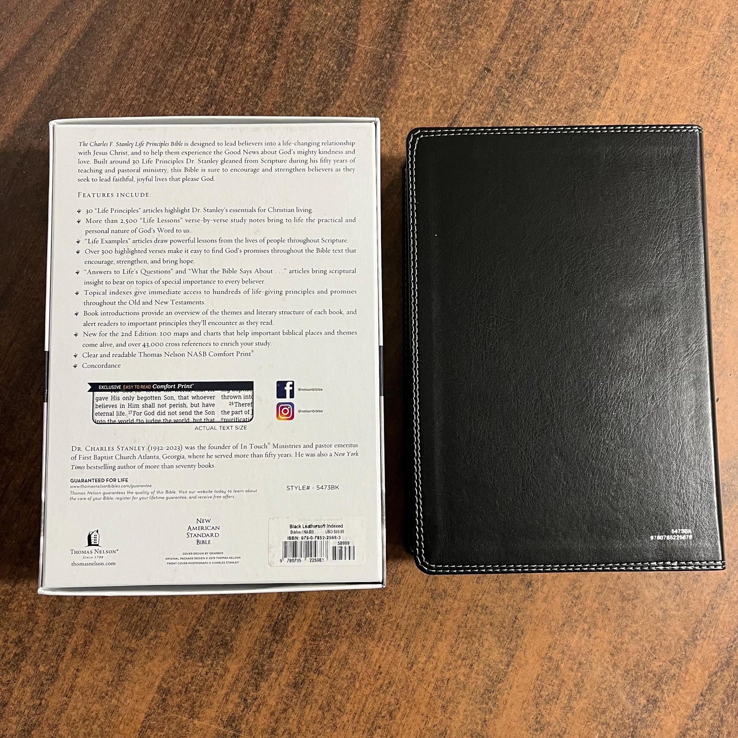 Personalized NASB Charles Stanley Life Principles Study Bible Thumb Indexed - Black LeatherTouch - Imprinted name - 1995 text 9780785225683