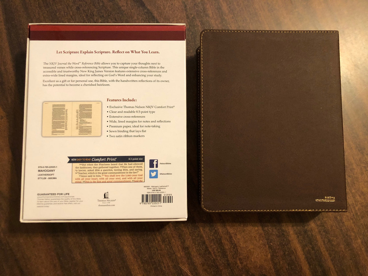 Personalized NKJV Journal the Word Reference Bible - Mahogany Brown LeatherSoft Cover - Custom Imprinted with name, 9780785220251