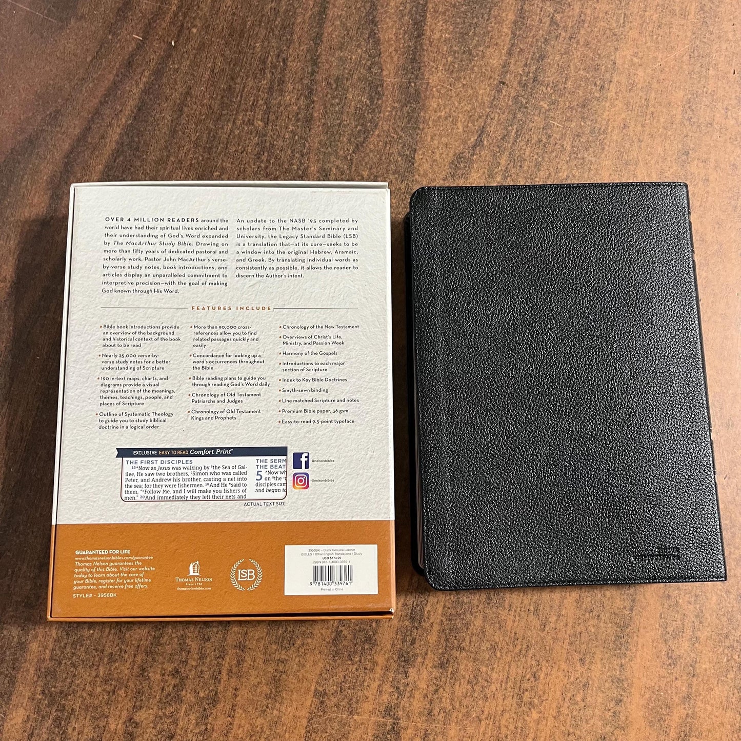 Personalized LSB MacArthur Study Bible Thumb Indexed - Black Genuine Leather - Custom Imprinted a name, Legacy Standard Bible, 9781400339761
