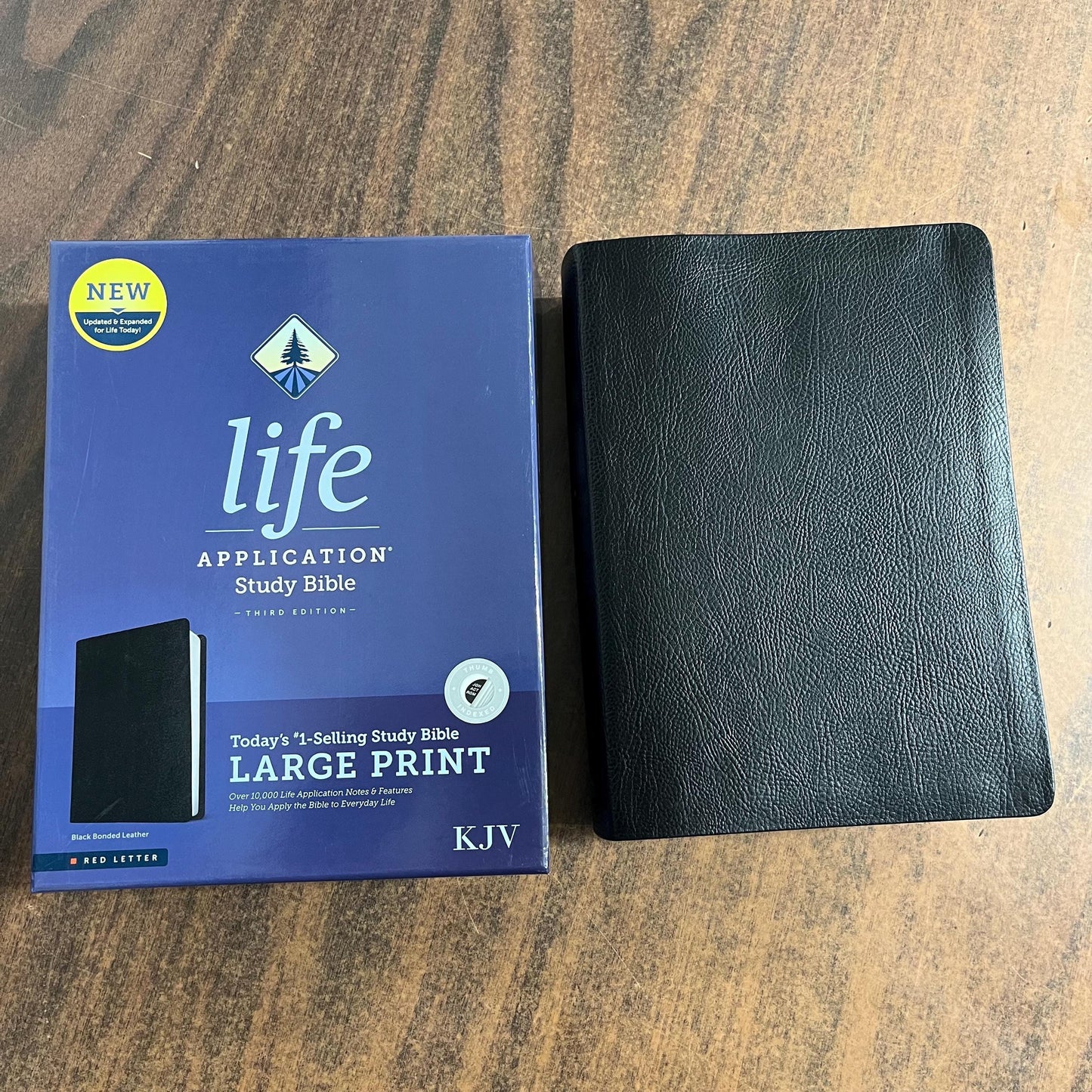 Personalized KJV Large Print Life Application Study Bible Thumb Indexed - Black Bonded Leather, Custom Imprinted with name 9781496439888