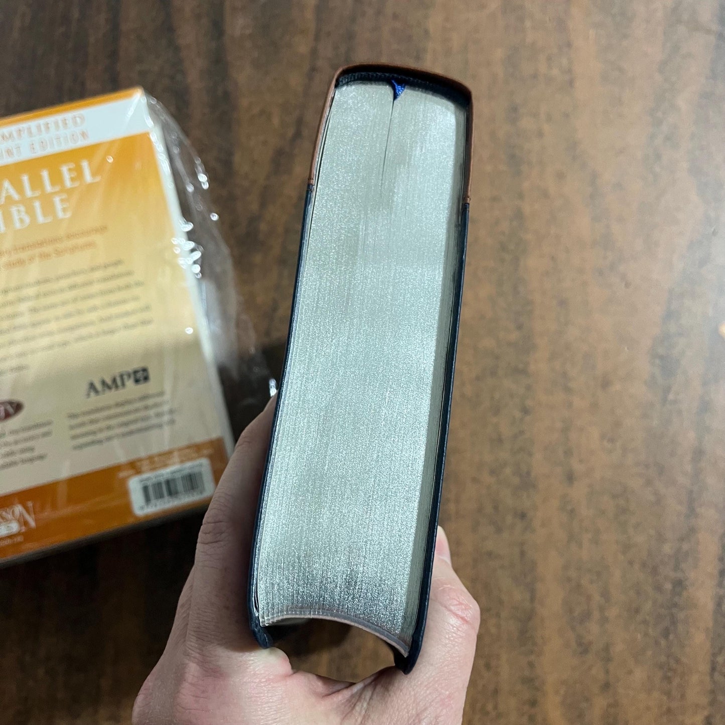 Personalized NKJV / Amplified 1987 Classic Parallel Bible Large Print - Blue Brown FlexiSoft - Custom Imprinted with name AMPC 9781683071518