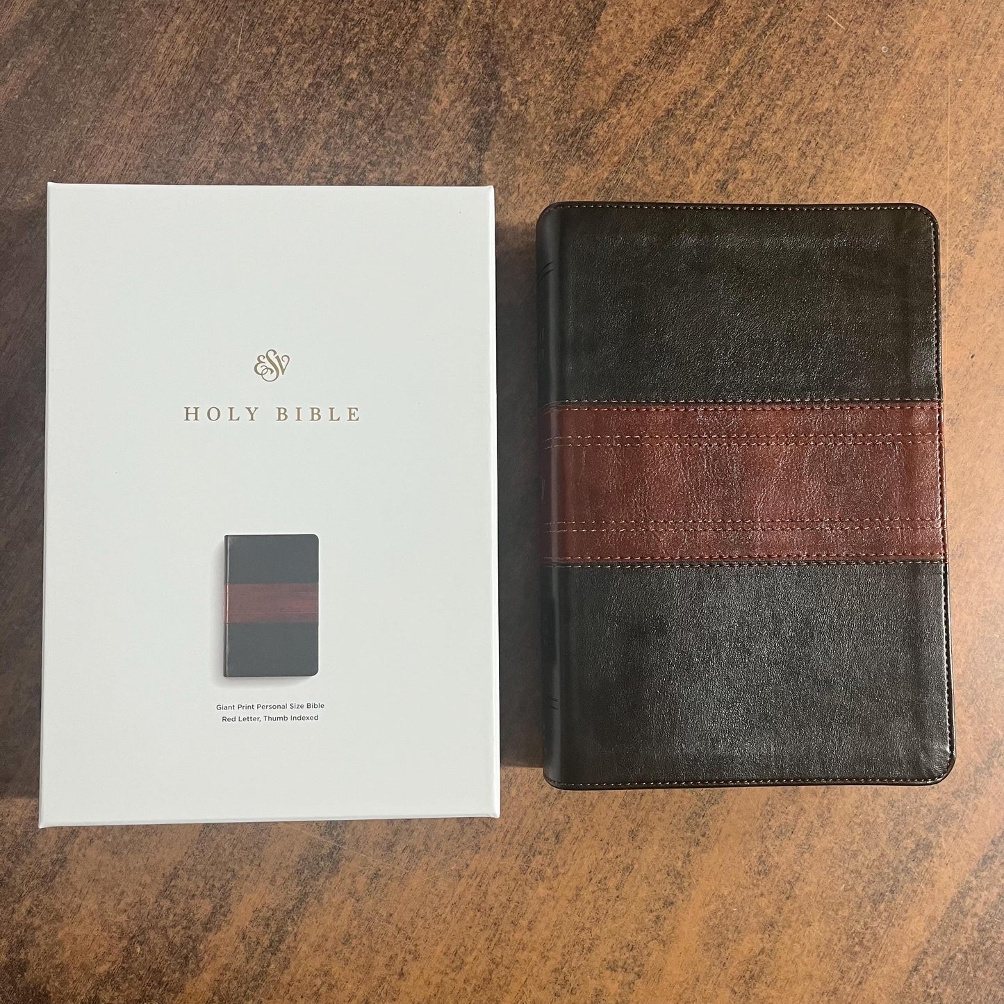 Personalized ESV Giant Print Personal Size Bible Thumb Indexed - Forest / Tan TruTone - Custom Imprinted, Large print, ISBN 9798874906467
