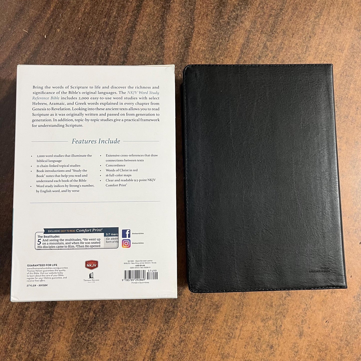 Personalized NKJV Word Study Reference Bible - Black Bonded Leather, custom imprinted with a name engraved on cover, 20spaces 9780785292869