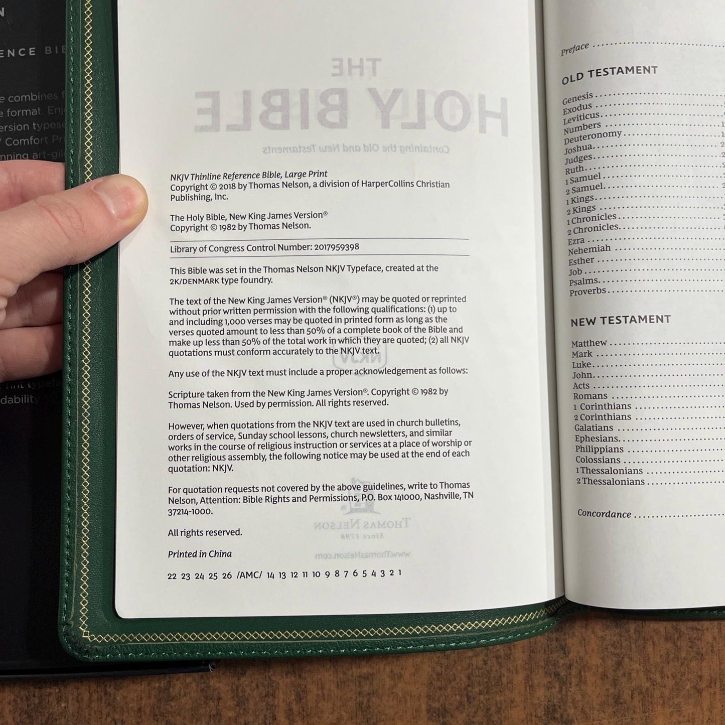 Personalized NKJV Large Print Thinline Reference Bible - Green Goatskin Premium Genuine Leather, Premier Collection, Name Imprinted