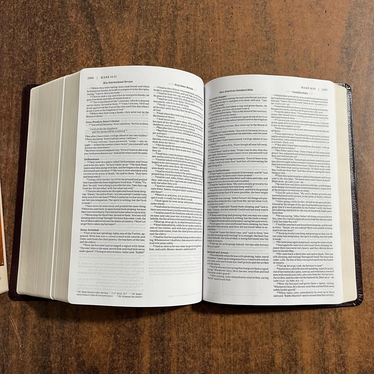 Personalized Parallel Bible - NIV / KJV / NASB 1995 / Amplified - Burgundy Bonded Leather Cover, Custom Imprinted with name 9780310446682