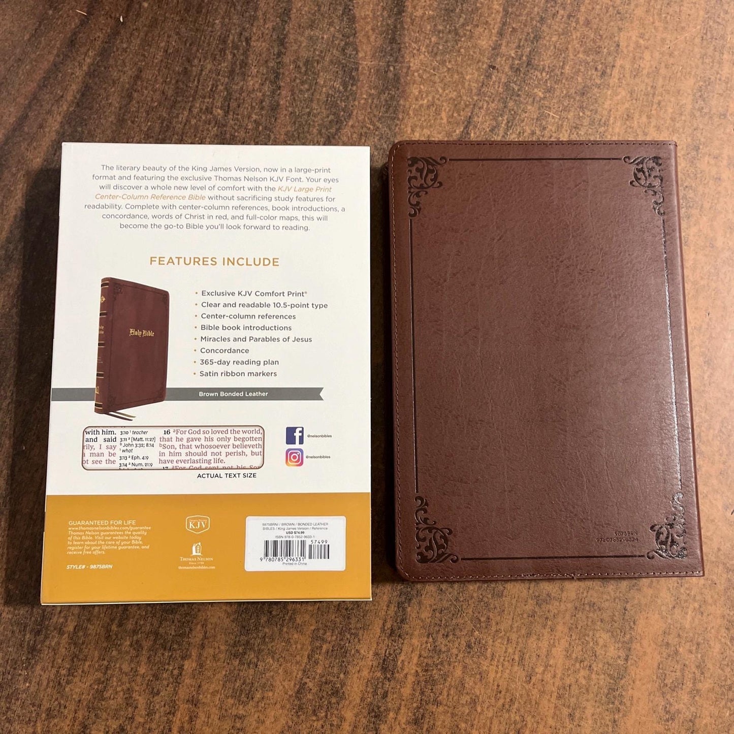 Personalized KJV Large Print Center Column Reference Bible Thumb Indexed - Brown Bonded LeatherCover - Imprinted name engraved 9780785296331