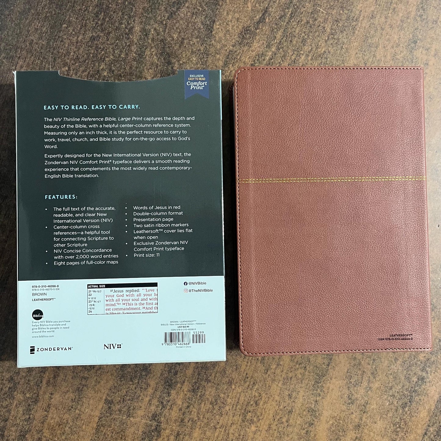 Personalized NIV Large Print Thinline Reference Bible - Brown LeatherSoft Cover Custom Imprinted a name, 9780310462668