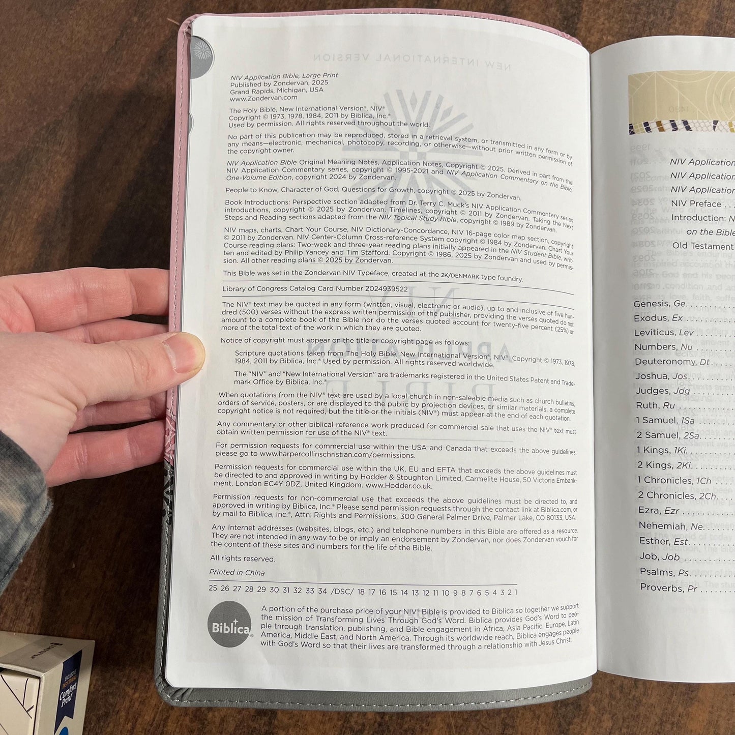 Personalized NIV Large Print Life Application Study Bible Thumb Indexed - Pink / Gray LeatherSoft, Custom Imprinted with name 9780310465348