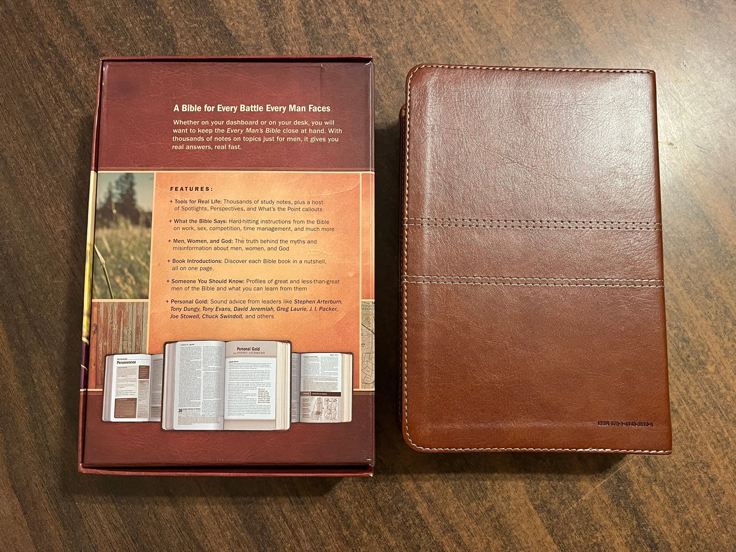 Personalized NIV Every Mans Devotional Bible Thumb Indexed - Brown LeatherLike - Custom Imprinted, name engraved bible, 9781496433565