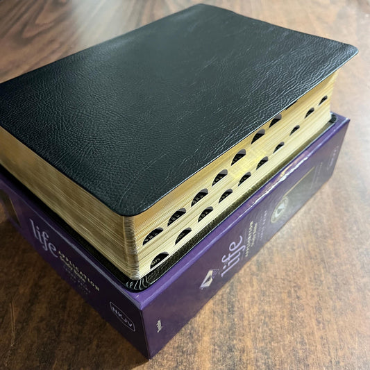 Personalized NKJV Large Print Life Application Study Bible Thumb Indexed - Black Bonded Leather - Custom Imprinted engraved 9781496452108