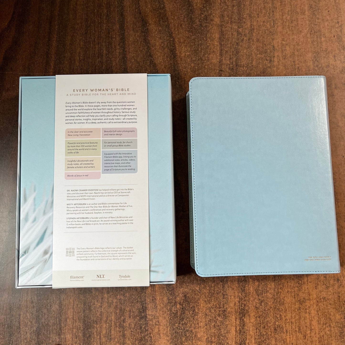 Personalized NLT Every Womans Bible - Sky Blue LeatherLike - Custom Imprinted, name engraved bible, Devotional Study Bible, 9781496484383