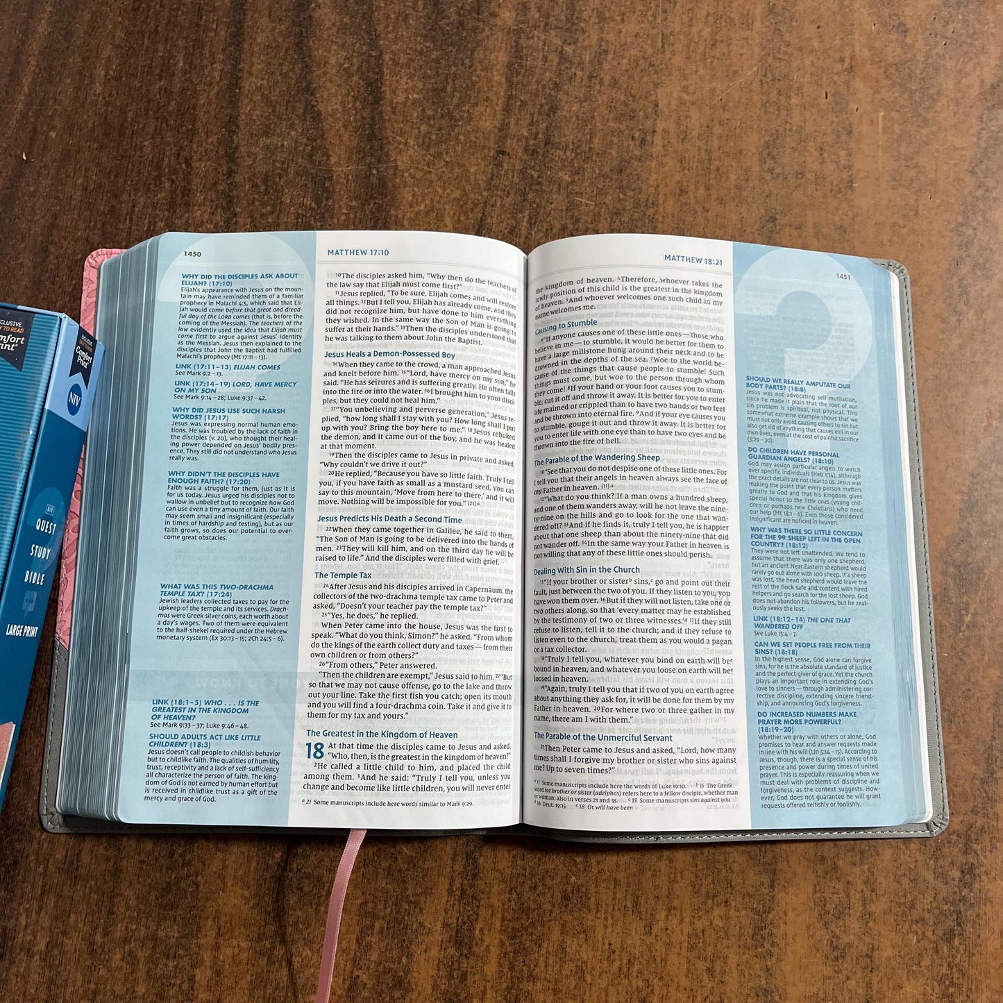 Personalized NIV Large Print Quest Study Bible - Gray / Pink LeatherSoft - Custom Imprinted with name, 9780310456836