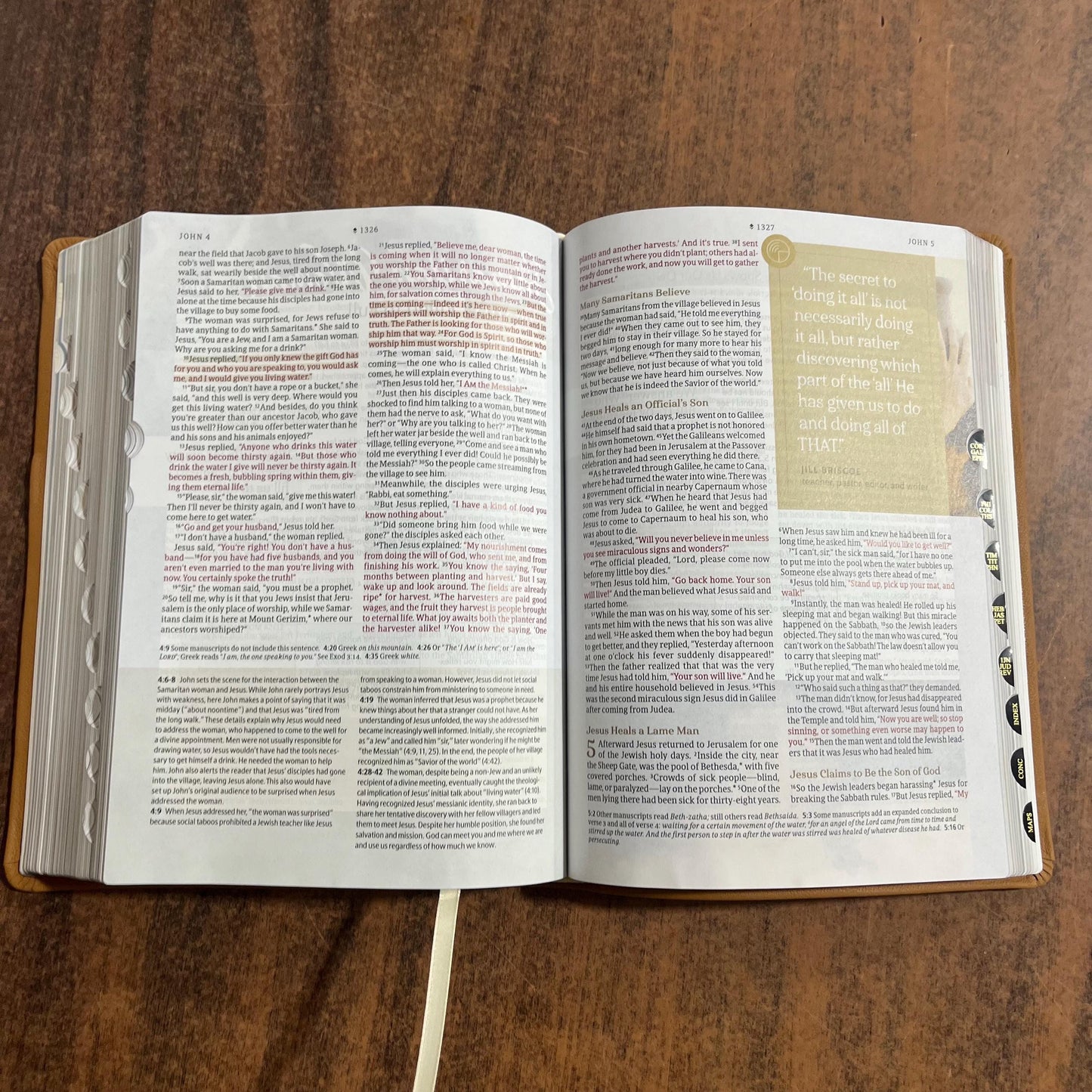 Personalized NLT Every Womans Bible Thumb Indexed - Camel Brown Genuine Leather - Custom Imprinted, name, Devotional Study, 9798400503092