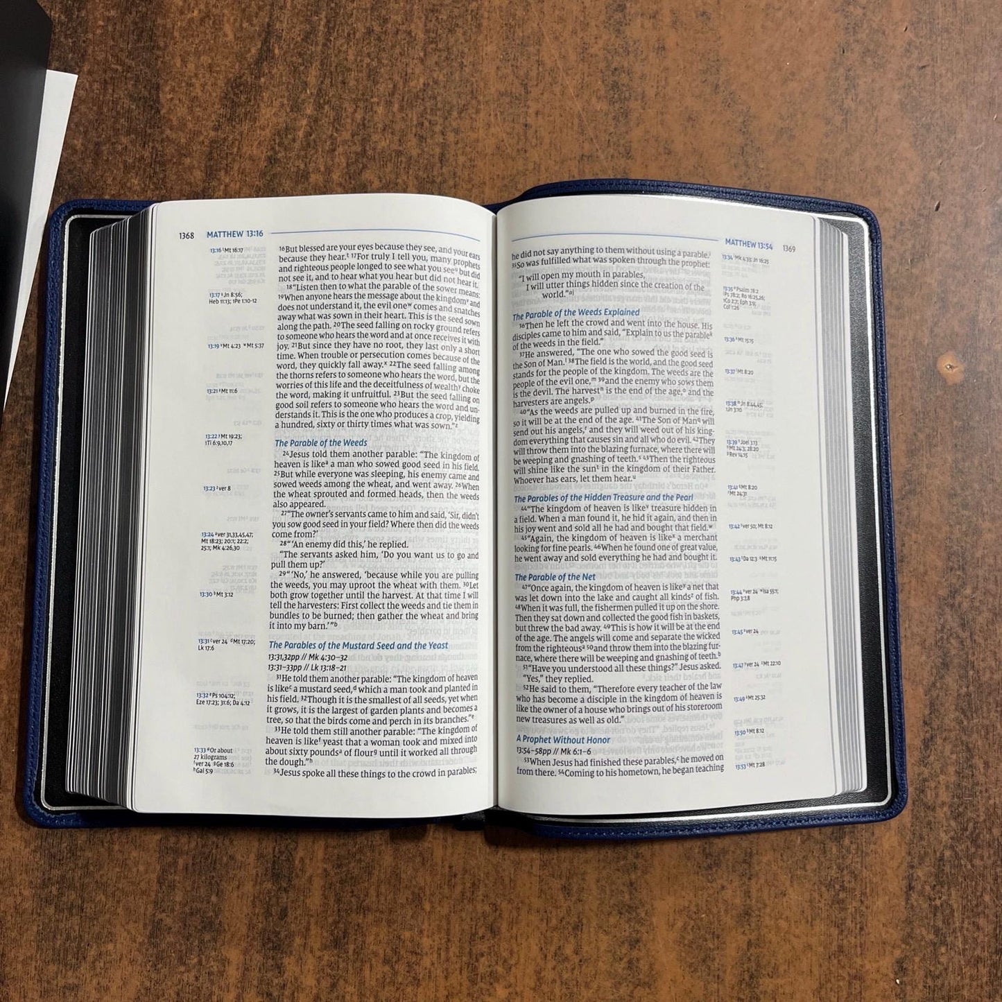 Personalized NIV Goatskin Leather Bible - Single Column Reference Wide Margin Bible Personal Size - Blue Goat Genuine Leather 9780310461135