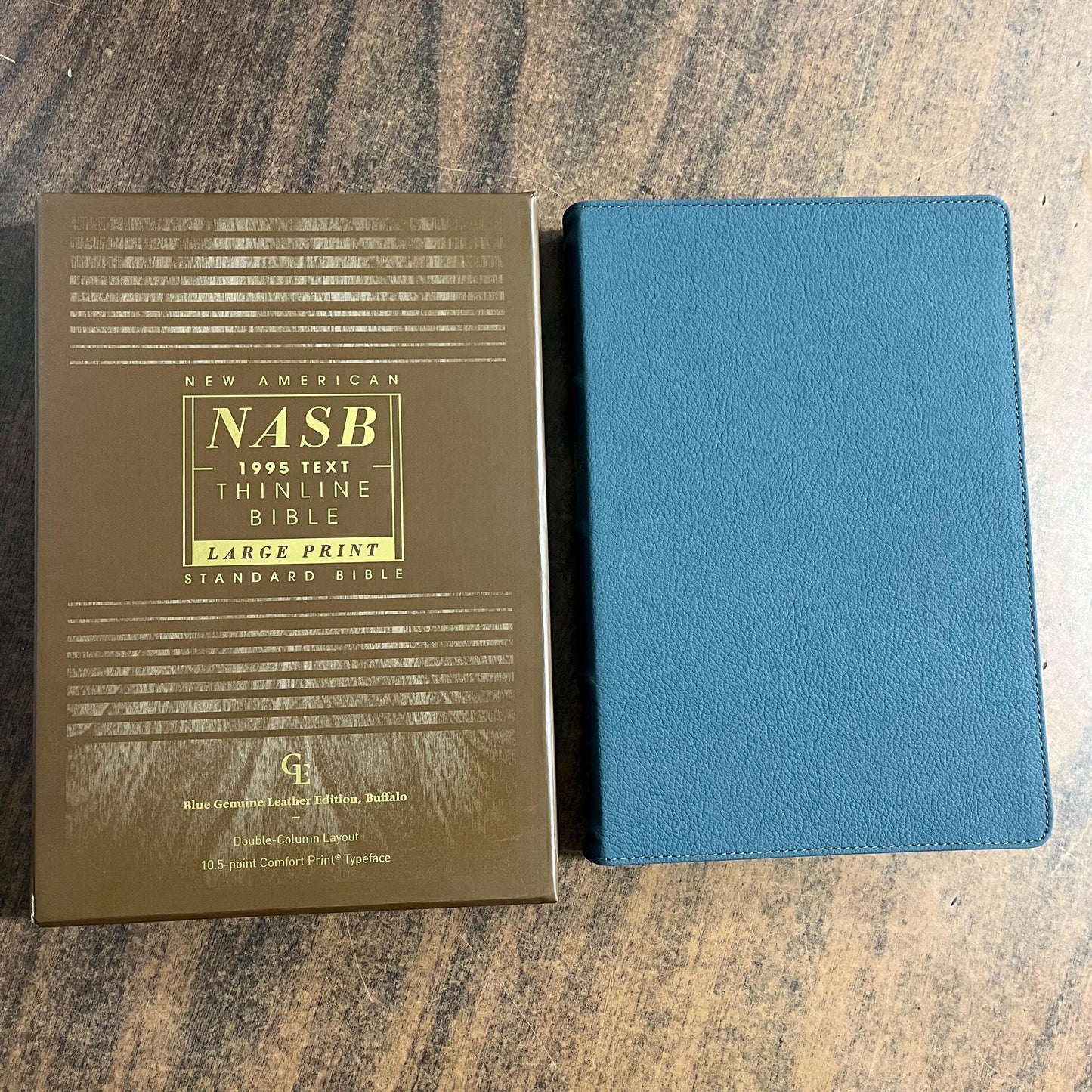 Personalized NASB Large Print Thinline Bible - Blue Genuine Buffalo Leather - Custom Imprinted bible with a name, nasb 1995, 9780310456308