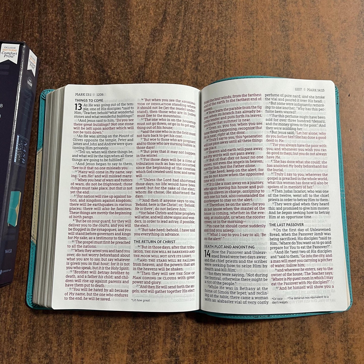 Personalized NASB Giant Print Thinline Bible - Teal LeatherSoft - Custom Imprinted name engraved bible, nasb 1995, 9780310451099