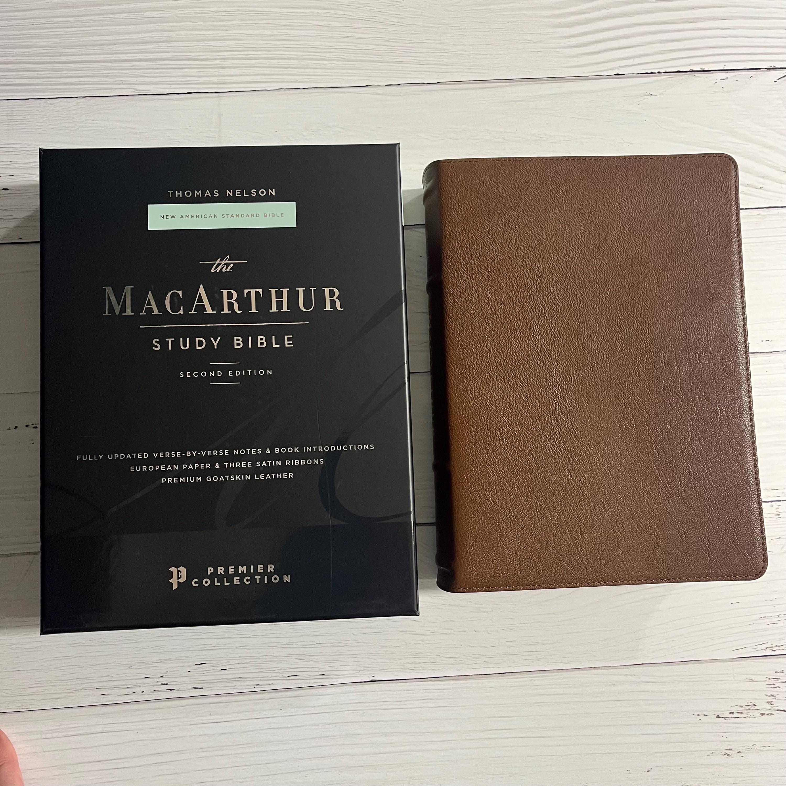 Personalized NASB MacArthur Study Bible, Brown Premium Genuine Goatskin