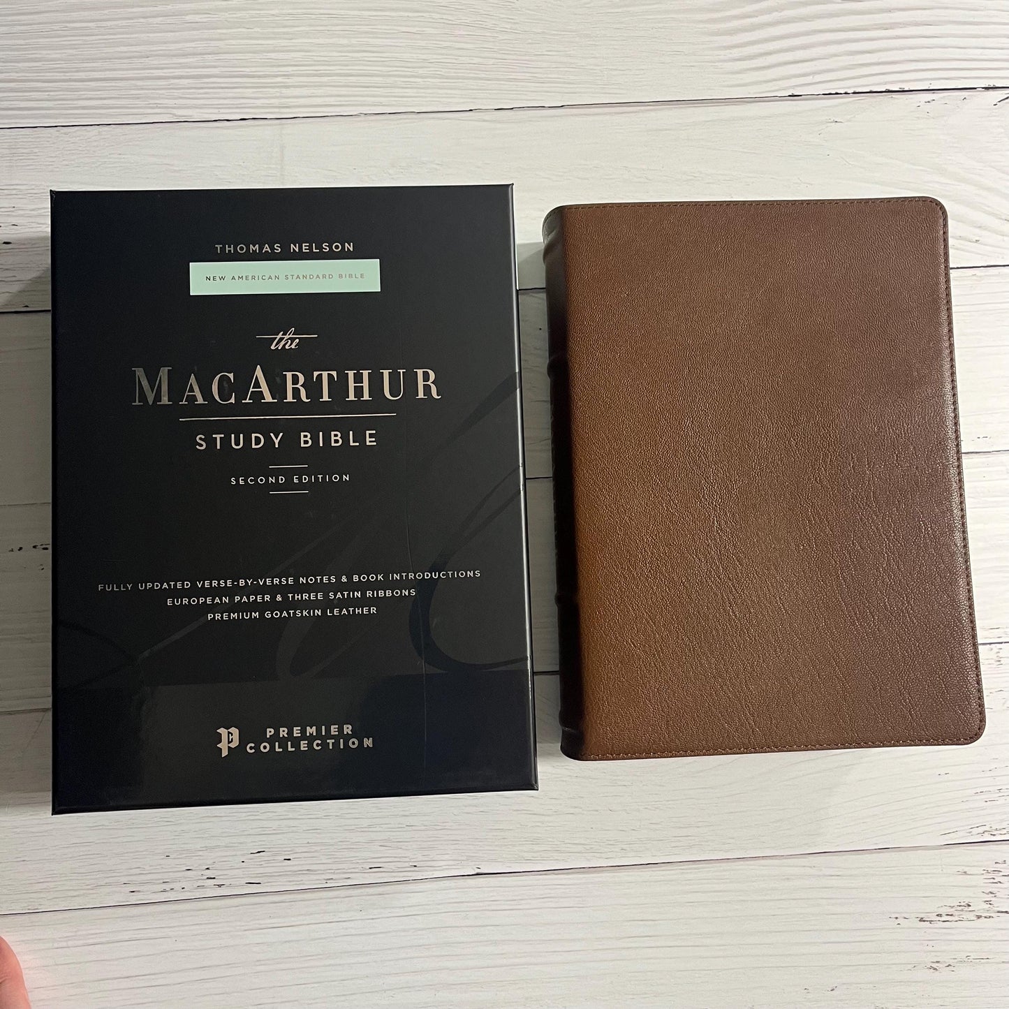 Personalized NASB MacArthur Study Bible, Brown Premium Genuine Goatskin Leather, Premier Collection, ISBN 9780785230892 NASB 1995