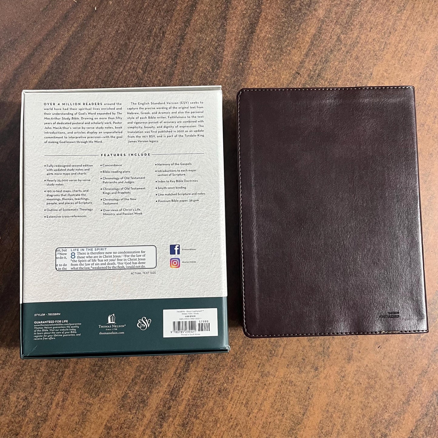 Personalized ESV MacArthur Study Bible, Brown LeatherSoft, Custom Imprinted with a name engraved on cover, ISBN 9780785235521