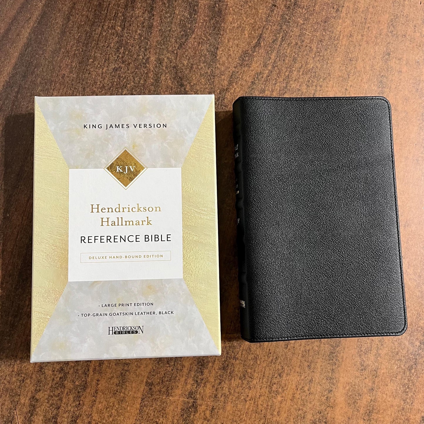 Personalized KJV Large Print Reference Bible - Black Top Grain Goatskin Genuine Leather - Custom Imprinted with name engraved, 9781683071914