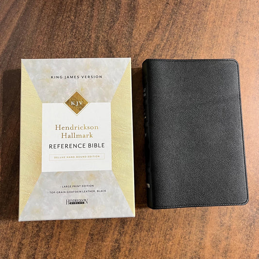 Personalized KJV Large Print Reference Bible - Black Top Grain Goatskin Genuine Leather - Custom Imprinted with name engraved, 9781683071914
