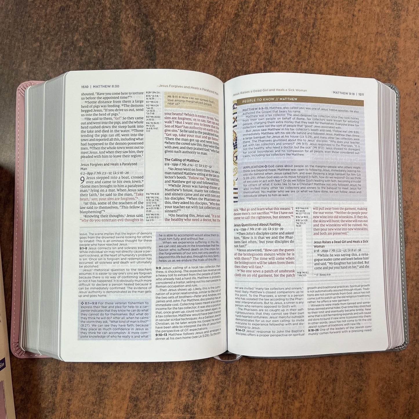 Personalized NIV Personal Size Application Study Bible - Pink / Gray LeatherSoft - Custom Imprinted name 9780310465263 (Update to Life Application Bible)