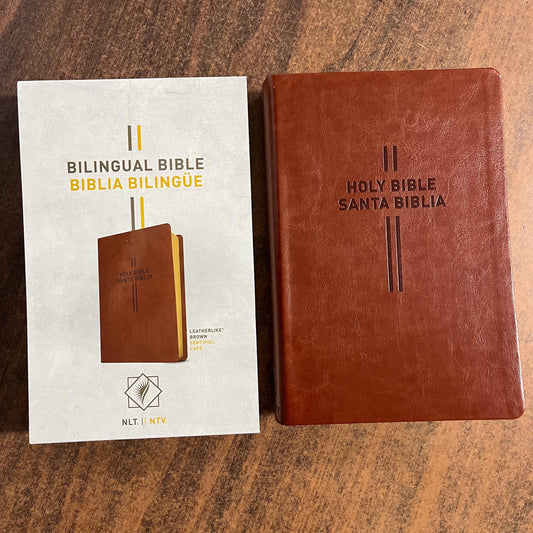 Personalized NLT / NTV Spanish English Bilingual Bible - Brown Leatherlike - Custom Imprinted with a name engraved, 9781496443830