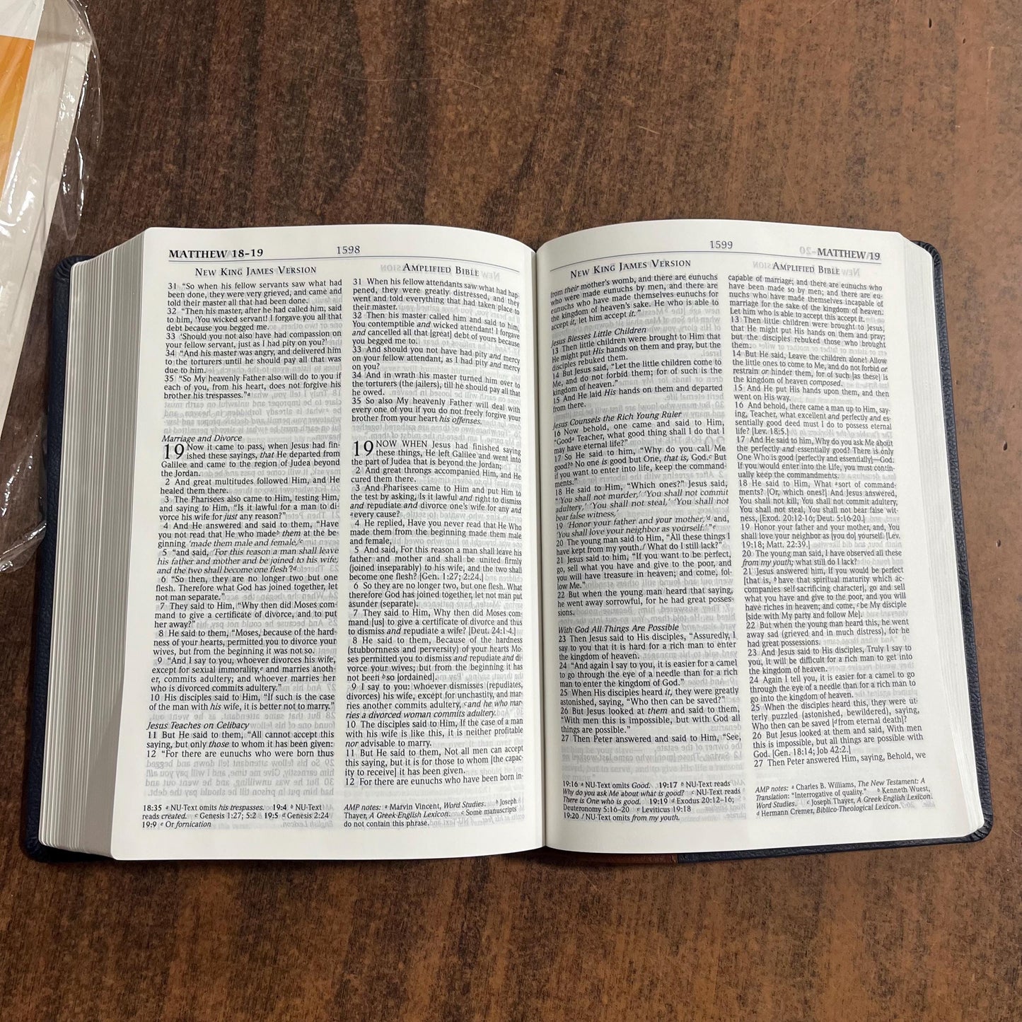 Personalized NKJV / Amplified 1987 Classic Parallel Bible Large Print - Blue Brown FlexiSoft - Custom Imprinted with name AMPC 9781683071518