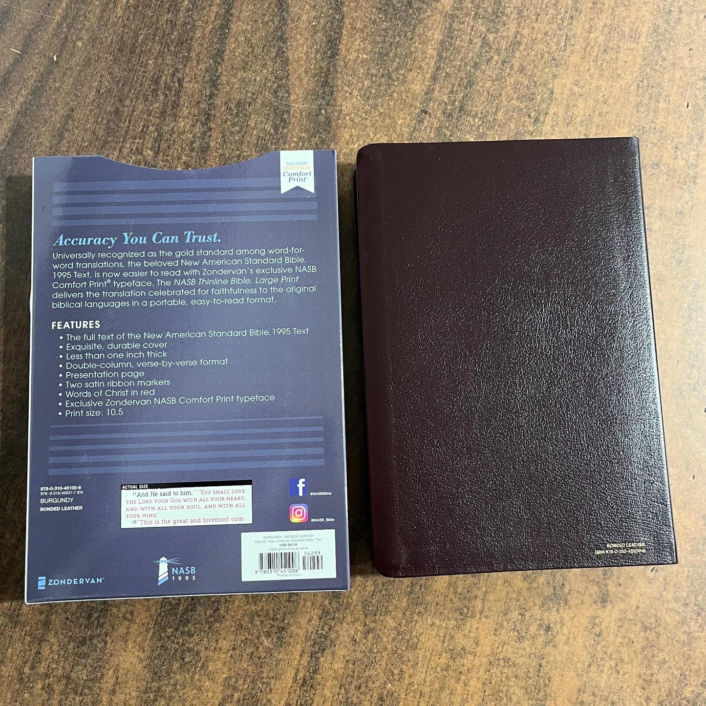 Personalized NASB Large Print Thinline Bible - Burgundy Bonded Leather - Custom Imprinted bible, nasb 1995, 9780310451006