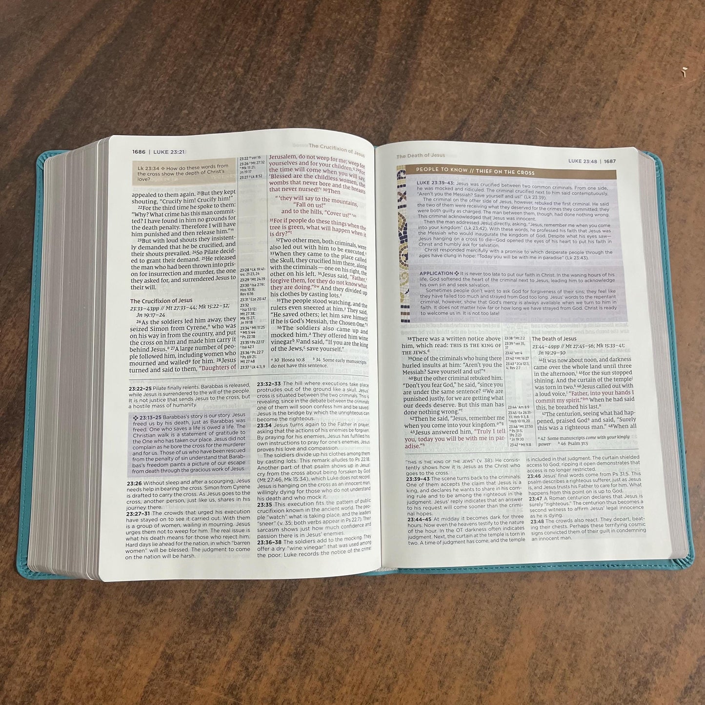 Personalized NIV Large Print Application Study Bible - Teal LeatherSoft 9780310467762 (Update to Life Application Bible)