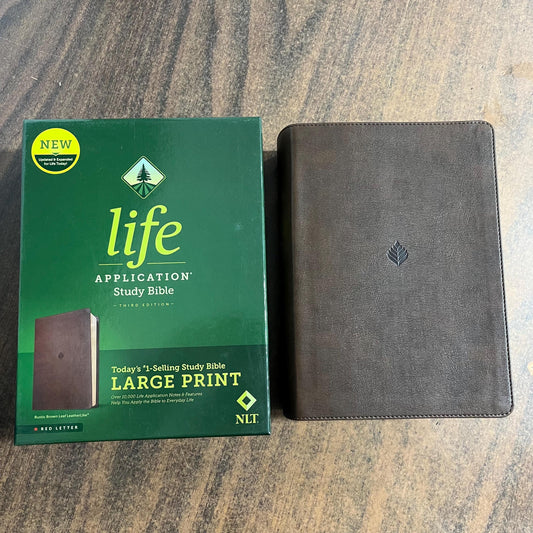 Personalized NLT Large Print Life Application Study Bible - Rustic Brown LeatherLike - Custom Imprinted with name engraved 9781496483089