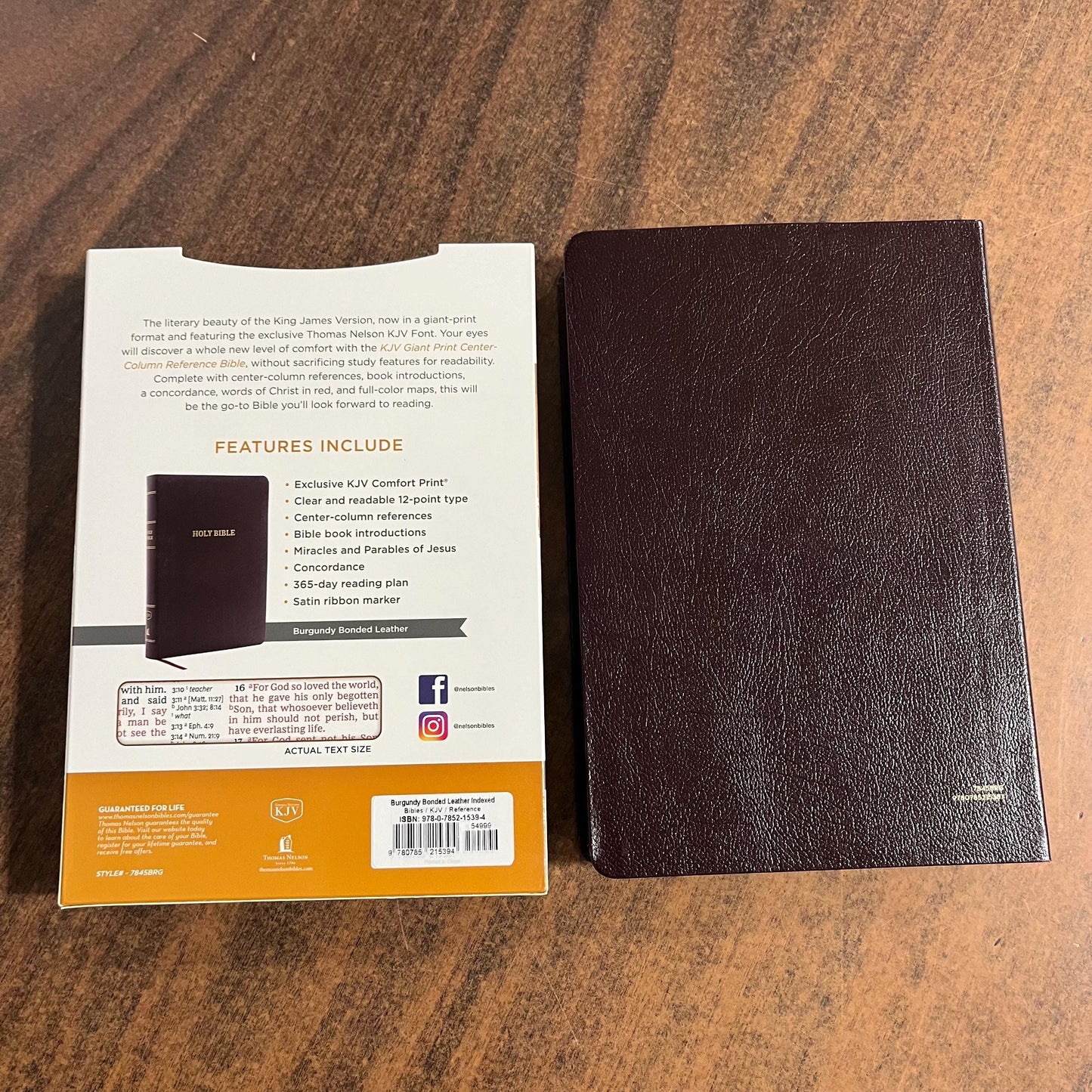 Personalized KJV Giant Print Center Column Reference Bible Thumb Indexed - Burgundy Bonded Leather, Custom Imprinted with name 9780785215394
